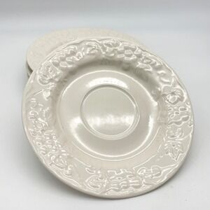 Vintage Stoneware Japan Saucers Set of 4 Grape Vine Embossed‎ Cream